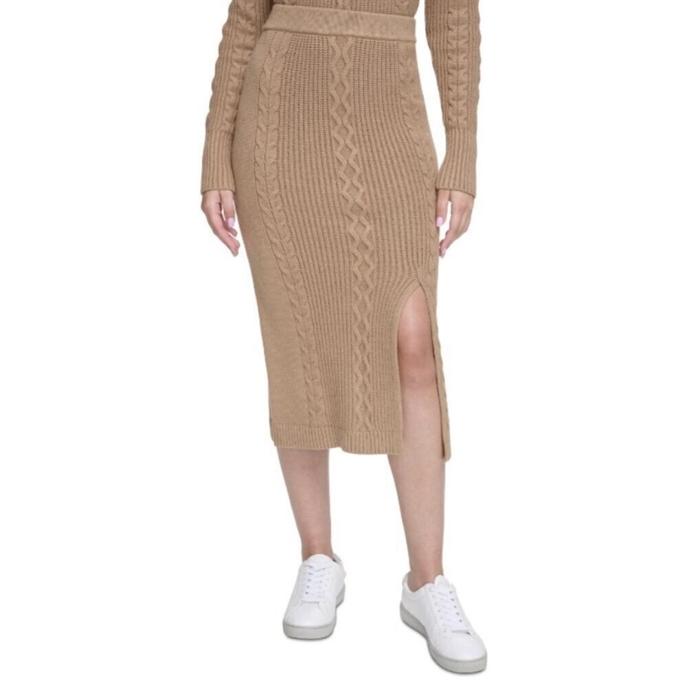 CALVIN KLEIN Jeans Woman’s Cable Knit Midi Skirt Tan sz XL viscose/poly blend